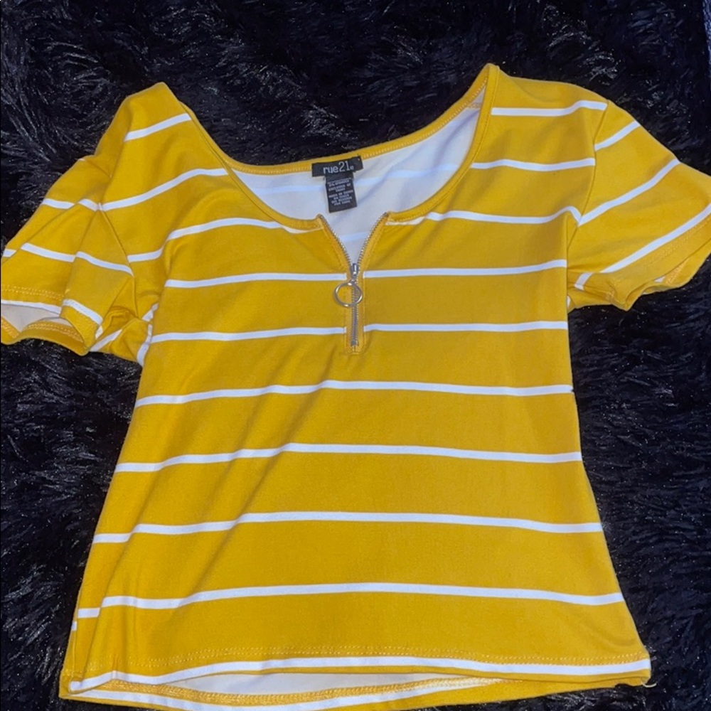 Yellow Striped Zip-Up Shirt